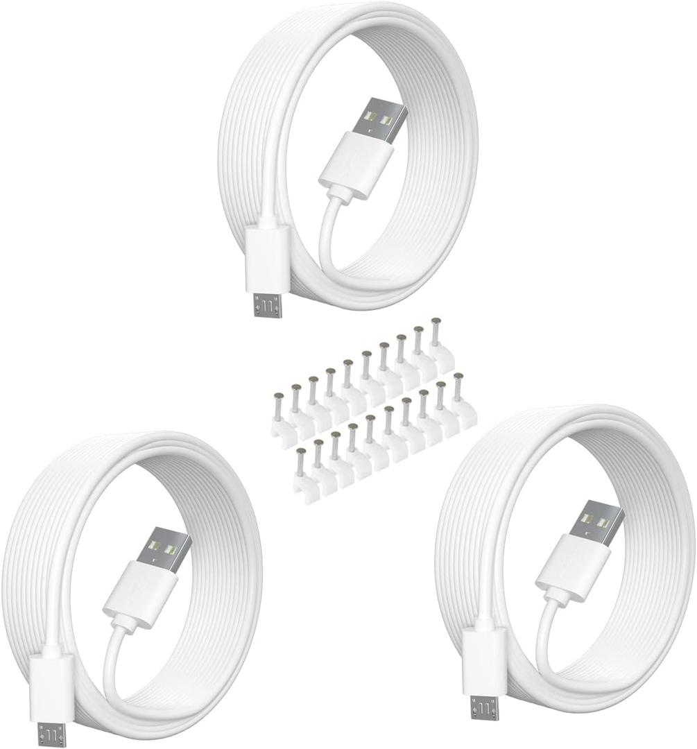 SIOCEN 3 Pack 16.4FT Micro USB Power Extension Cable for Wyze Cam V3,WyzeCam Pan,Yi Camera,Oculus Go,Eufy,Echo Dot Kid Edition,Nest Cam,Netvue,Blink,Furbo Dog,Kasa,Home Security Camera Charging Cord
