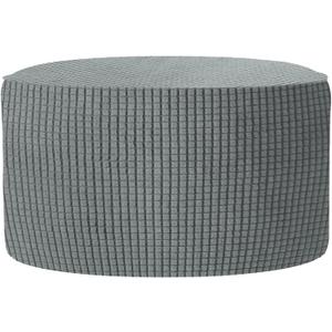 uxcell Ottomen Cover Round, Jacquard Ottomen Slipcover with Elastic Bottom Fit 50cm-58cm/19.7"-22.8" Diameter, Stretchable Footrest Stool Covers for Furniture Protector, New Gray