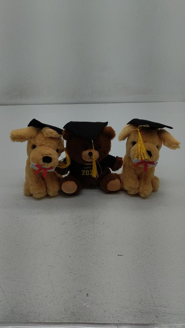 3-pk class of 2025 graduation animals with caps, 10in.