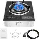 Single Burner Propane Stove 15000 BTU, Portable Gas Stove 1 Burner, Camping Stove Propane with LPG Adapter Hose for Indoor and Outdoor Kitchen Cooking