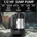 LANCHEZ 1/2 HP 5200 GPH Submersible Sump Pump Cast Iron and Stainless Steel with Integrated Vertical Float Switch, Sewage/Effluent Pump for Basement, Basin, Sewage System, 1-1/2" NPT Discharge