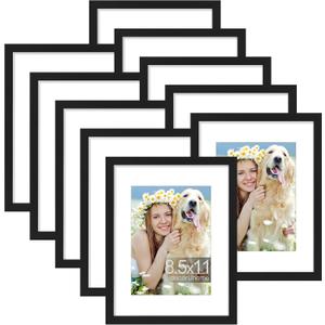 decorUhome 8.5x11 Picture Frame Set of 10, Display Photos 6x8 with Mat or 8.5x11 Unmatted for Picture Frames Collage Wall Decor, Black