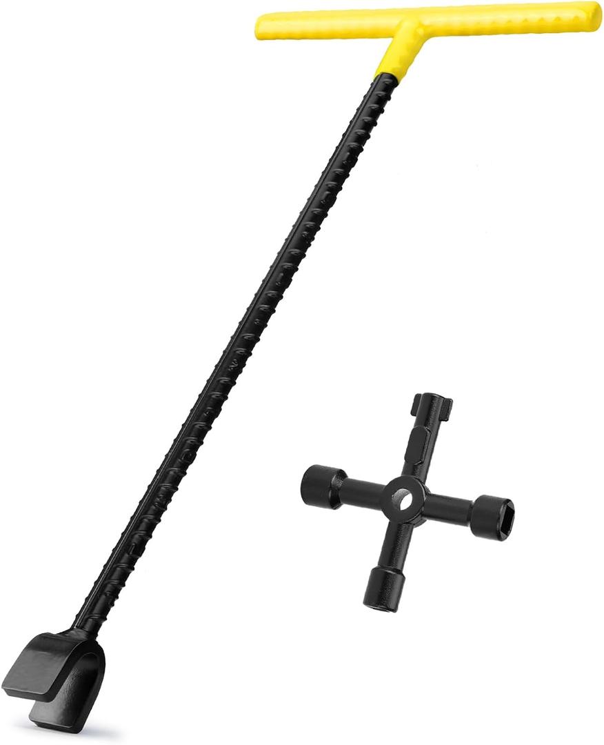 Water Meter Key 16 Inch with 4-Way Utility Key, T-handle Water Shut Off Tool for Main Meter Valves