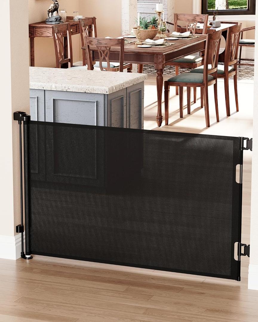 Cumbor Baby Gate Retractable Gates for Stairs, Mesh Dog Gate for The House, Wide Pet Gate 33" Tall, Extends to 55" Wide, Long Child Safety Gates for Doorways, Hallways, Cat Gate Indoor/Outdoor(Black) (55" Wide)