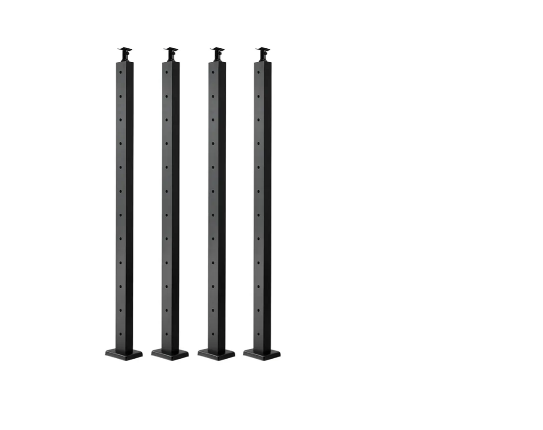 VEVOR 4 Pack Cable Railing Post, 42"x2"x2" Level Drilled Deck Railing Post, SUS304 Stainless Steel Black Cable Railing System Kit for Indoor Outdoor Deck Balcony, 4JZLGZXHS106URZU0001V0