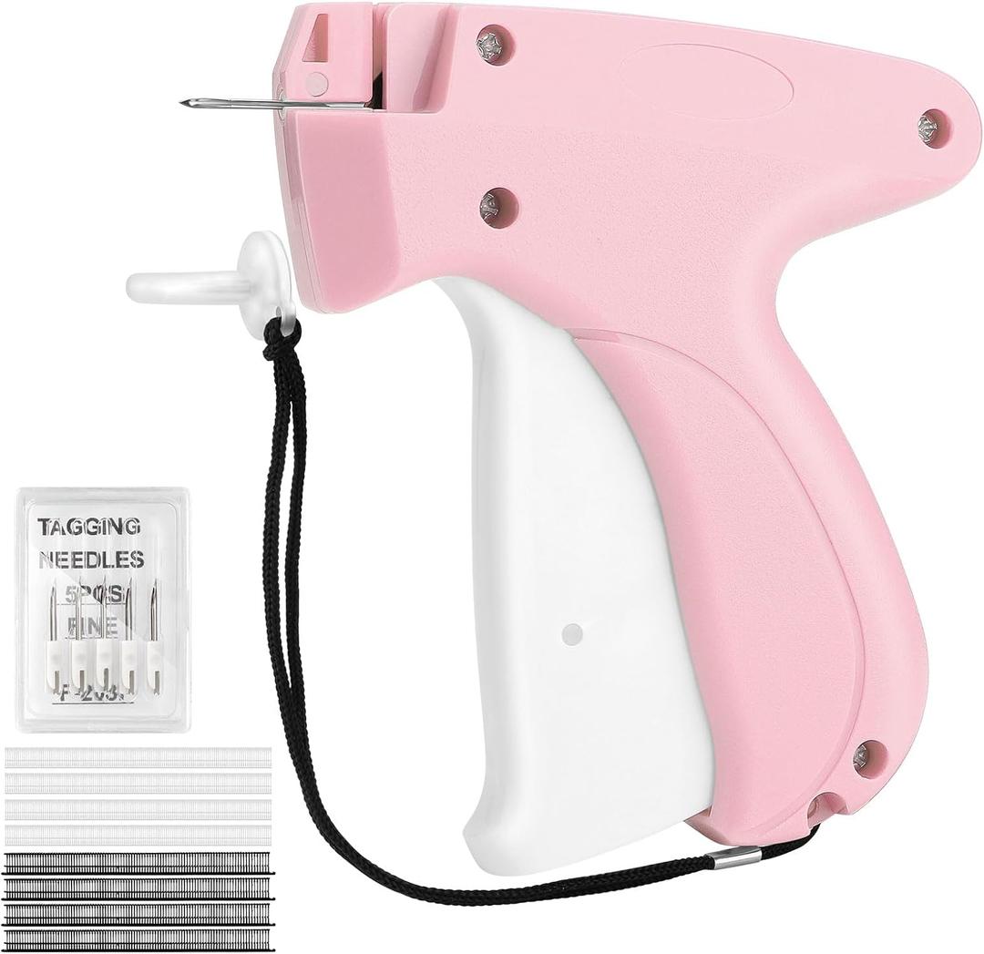 Stitch Gun for Clothes Quick Clothing Fixer & Tagging Gun with 6 Needles & 1000 Black+1000 White Fasteners, Handheld Sewing Tool for Instant Repairs, Quilting, Retail Price Tags No Thread Needed Pink