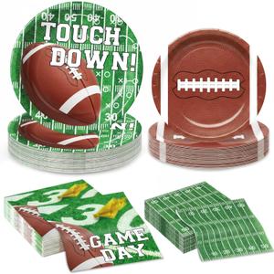 OuMuaMua 200PCS Football Party Plates and Napkins Tableware Set, Disposable Football Theme Paper Plates & Napkins Dinnerware for Sports Game Day Birthday Party Supplies Favors, Serve 50 Guests