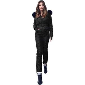 Wkishenl Snow Suits For Women One Piece Winter Ski Suit Adult Outdoor Sports Waterproof Snowsuit Fur Collar Coat Jumpsuit, Size M