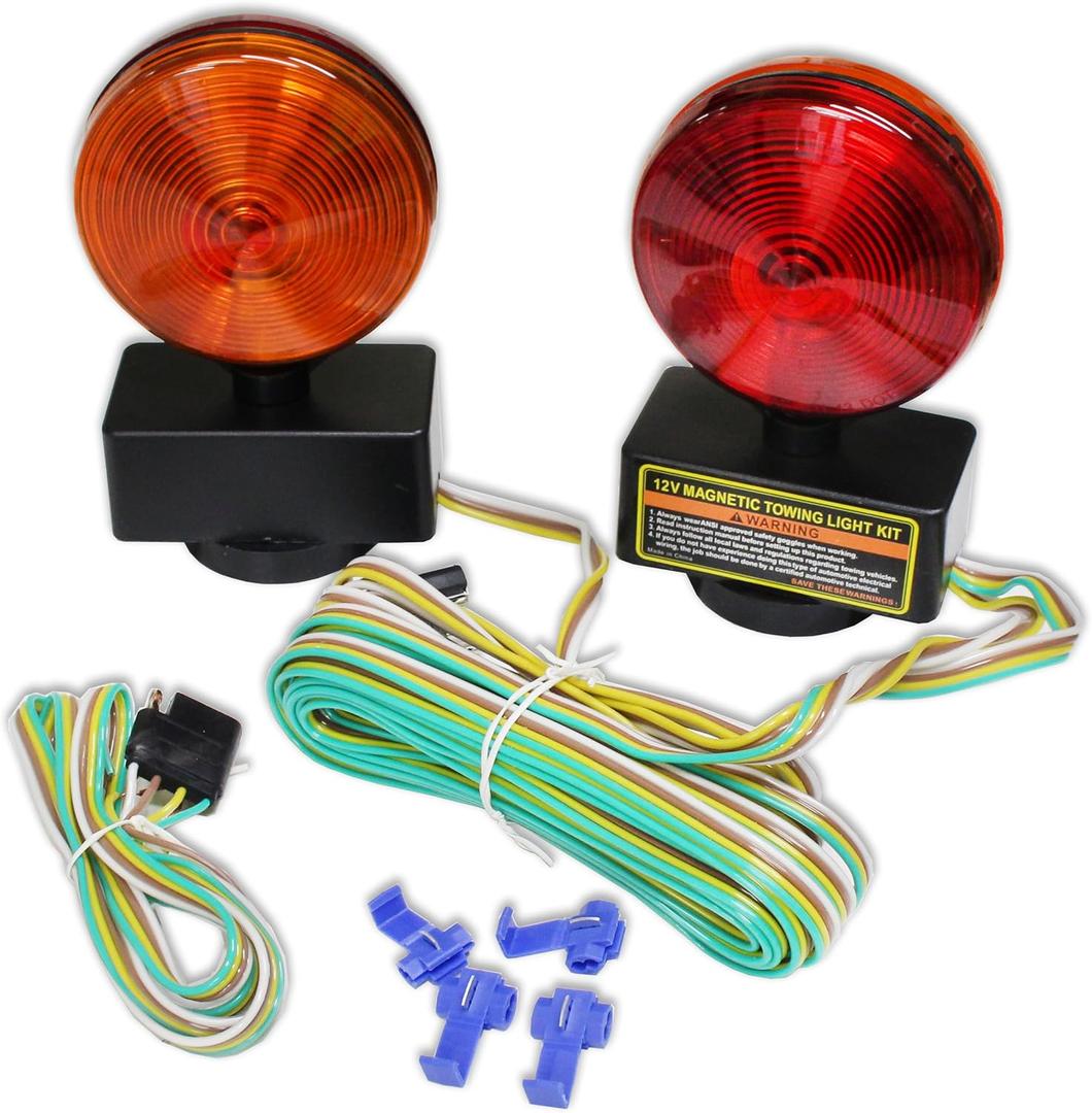 Magnetic Tow Lights | Red & Amber Double-Sided | DOT Approved | 20-Foot Wiring Harness | Scratch-Resistant | Powered by Accessory Outlet