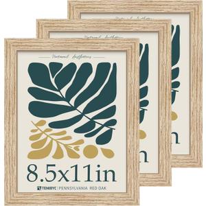 8.5x11 Oak Picture Frame 3 Pack with HD Glass, Natural Wood Certificate Frame, Table or Wall Display