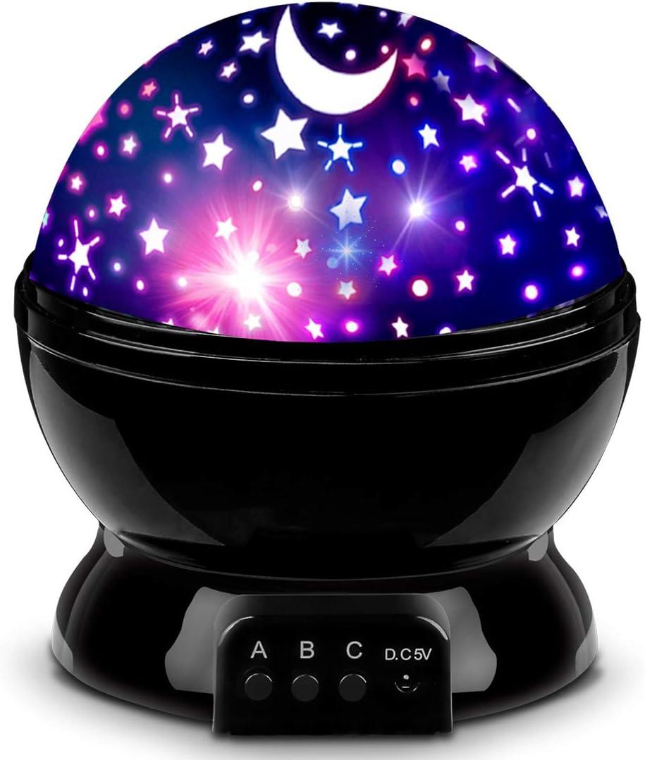 Star Projector Night Lights for Kids, Birthday Gifts for 1-4-6-14 Year Old Girl Boy Kids Bedroom, Glow in The Dark Stars Moon for Child Asleep Peacefully (Black)