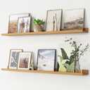 Picture Ledge Shelf, Floating Shelves Set of 2, 48 Inches Long Large Nursery Book Shelves for Toys Storage, Kids Bookshelf Wall Mounted for Living Room Bedroom Decor Books Photo Frames, Natural Oak