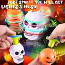 DERAYEE Halloween Basket Stuffers for Kids, 3PCS LED Pumpkin Skull Light Up Spinning Tops Halloween Spinning Toys Gifts for Halloween Party Favors Goodie Bag Fillers Classroom Rewards
