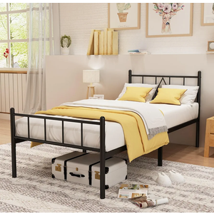 ZINUCOZY 14 in Twin Bed Frame with Headboard and Footboard No Box Spring Needed Heavy Duty Platform 450 lbs Noise Free Easy to Assemble Bed Frame Twin Size Non-Slip Black Twin Metal Frame