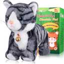 Pattern Gray Robotic Cat Toy for Kid That Move and Meow Purrs Touch Control Kitten Toys Animated Realistic Kitty Toys Kitten Robot Toy for Halloween Birthday H:12" (Pattern Grey Cat)