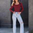 AUTOMET Womens Long Sleeve Shirts Square Neck Tops Ribbed Knit Basic Teen Girls Crop Tops Fall Outfits Fashion Clothes 2025 (L)