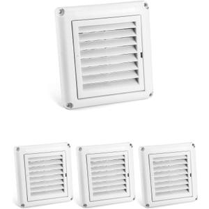 QWORK 4" Louvered Vent Cover, 4 Pcs Covers for Outdoor Dryer Vent Exhaust Air Covers (white)