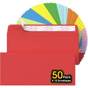 CREGEAR 50 Pack #10 Colored Self Seal Security Envelopes, 4-1/8" x 9-1/2", 24 lb, Seal Security Tinted, Peel and Seal, Windowless Envelopes Letter Size for Office Checks Business
