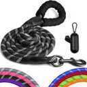 Heavy Duty Dog Leash for Large Medium Small Breed Dogs, Reflective Rope Dog leashes with Comfortable Handle,4/5/6 FT Pet Puppy Leash for Night Walking with Poop Bag Holder,Black,1/2 inch