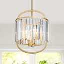 4-Light Modern Small Crystal Chandelier Mini Gold Pendant Lighting 12.8" Crystal Lamp for Closet Bedroom Foyer Dining Room Hanging Ceiling Light Fixture