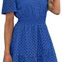 RUMIA Womens Dresses 2026 Summer V Neck Eyelet Lace A Line Short Dress XL
