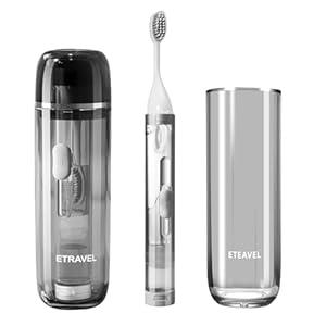 Fold Travel Toothbrush Set 3 - in - 1 with Dental Toiletry Cup Toothpaste Container Folding Toothbrushes Portable for Camping Hiking Business Trips (Gray)