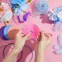 353 Pcs Headband Making Kit for Women Include 12 Headbands 24 Fake Flowers 300 Feathers 4 Mesh Ribbons 1 Roll Double Faced Adhesive Tape 12 Butterfly Accessories for DIY Hair Tea Party Decor