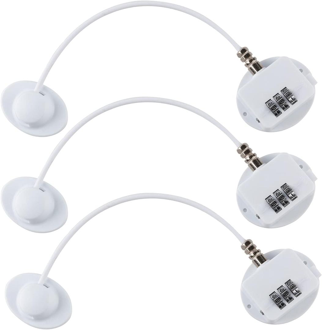 3 Pack Refrigerator Lock Combination Coded Fridge Lock Freezer Child Safety Lock Door Lock with Strong Adhesive No Keys Need White