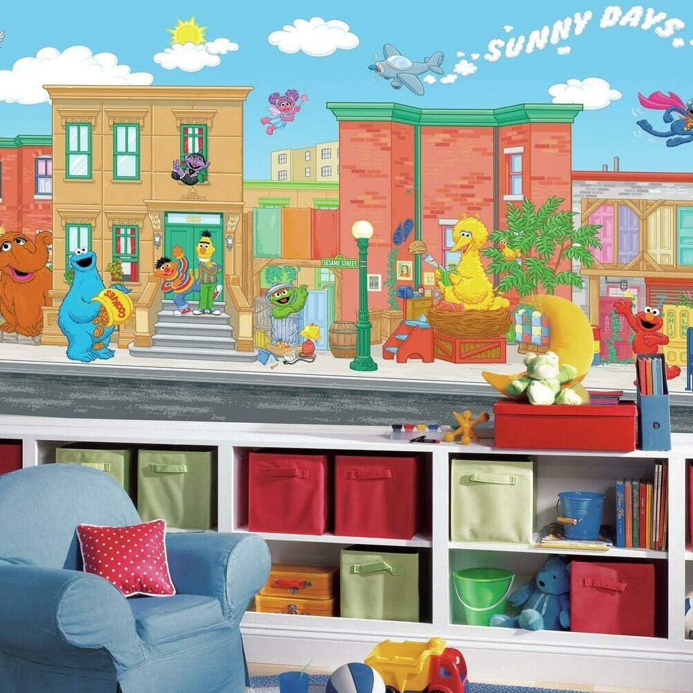 RoomMates Sesame Street Spray and Stick Removable Wall Mural - 10.5 ft. x 6 ft., Paper, Blue, For Smooth Surfaces
