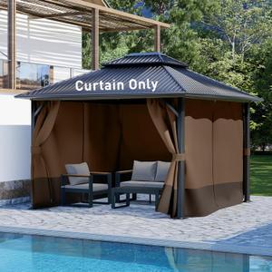 Aoodor 10x12 ft Outdoor Gazebo Curtains, 4 Panels Waterproof Privacy Sidewall Replacement with Zipper for Patio Pergola and Canopy, Brown and Coffee