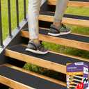 Outdoor Stair Treads Non Slip for Wooden Steps 6" x 30" - 15 Pack Weather Resistant Exterior Grip Tape, Non Slip Stair Treads, Anti Skid Strips, Waterproof 80-Grit High Traction Adhesive Treads, Black