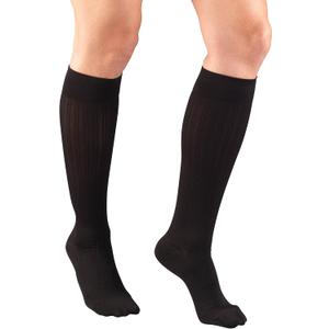 Truform Compression Socks, 15-20 mmHg, Women's Dress Socks, Knee High Over Calf Length, Black Rib Knit, Medium