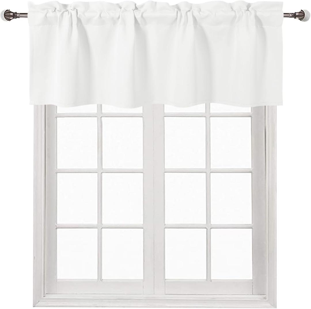 DWCN Valance for Kitchen Solid Rod Pocket Window Treatments Curtain Valances for Kitchen Bathroom Windows 52x18 inch Long, 1 Panel White