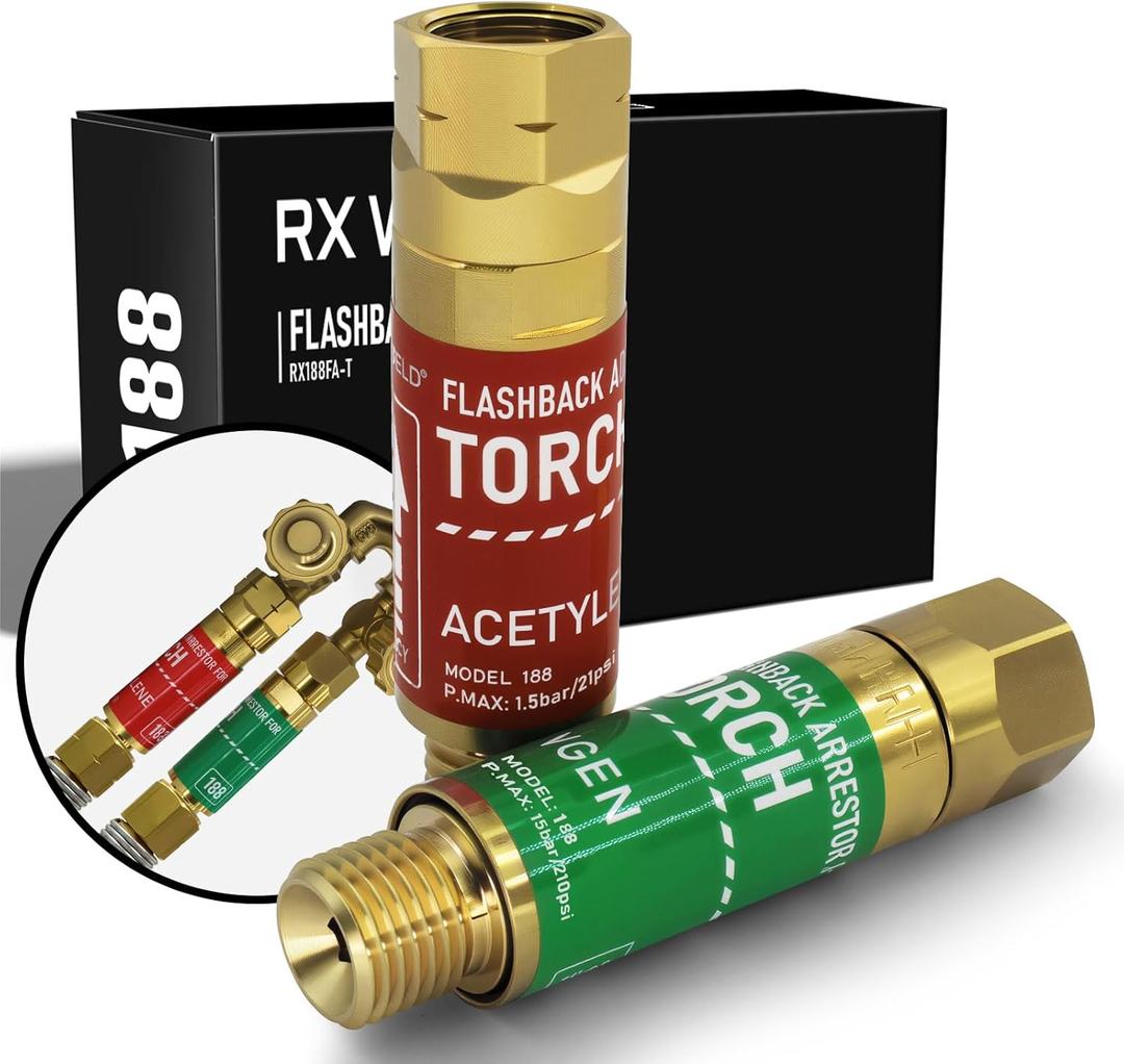 RX WELD Oxygen Acetylene Torch Flashback Arrestors Set, Torch End - Standard "B" 9/16-18UNF Threads Size
