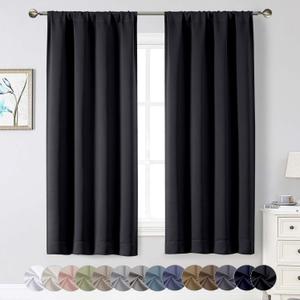 WelvetBLK Black Blackout Curtains for Bedroom Living Room 63 Inch Length 2 Panels Set, Soft Solid Room Darkening Thermal Insulated Window Treatments, Rod Pocket Dining Room Curtains, Black, 40"Wx63"L