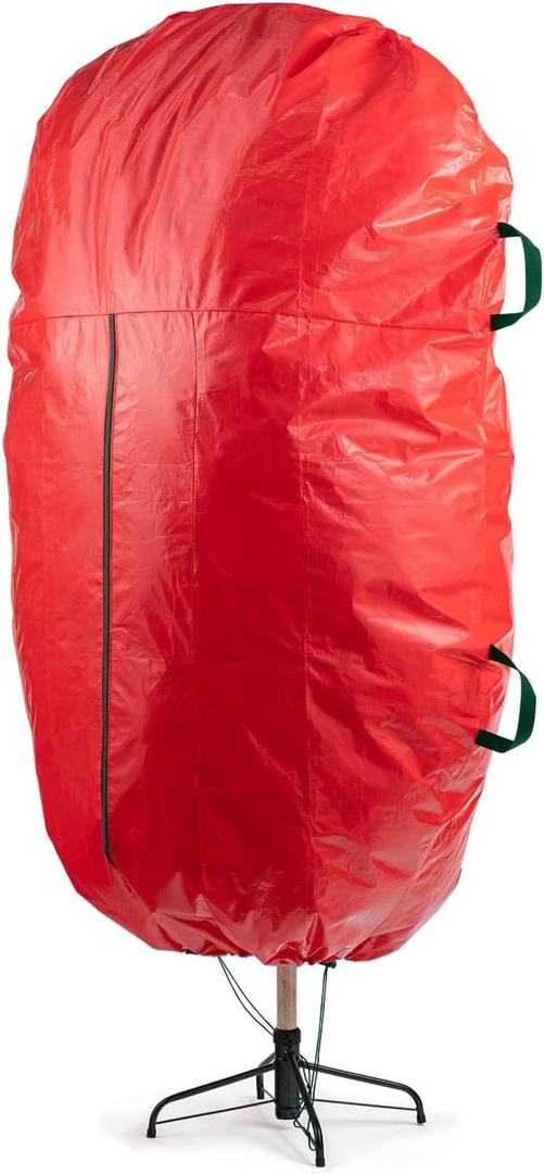 ZOBER Upright Christmas Tree Storage Bag With Drawstring Hem- Fits 9 Ft Trees - Plastic, Waterproof Christmas Tree Bag For Storage Box For Xmas - Strong, Durable Handles - Red