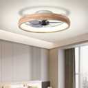 20 Ceiling Fan with Light, Dimmable LED Timing with Remote Control, 5 Invisible Reversible Blades Semi Flush Mount Low Profile Fan, Arc Wooden Frame