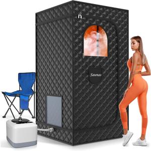 Sauna Box, Portable Sauna for Home Steam Personal Full Body Spa with 3L 110V 1200W Steamer, Remote Control, Folding Chair, 9 Levels, Black, 35.4"x35.4"x70.9"