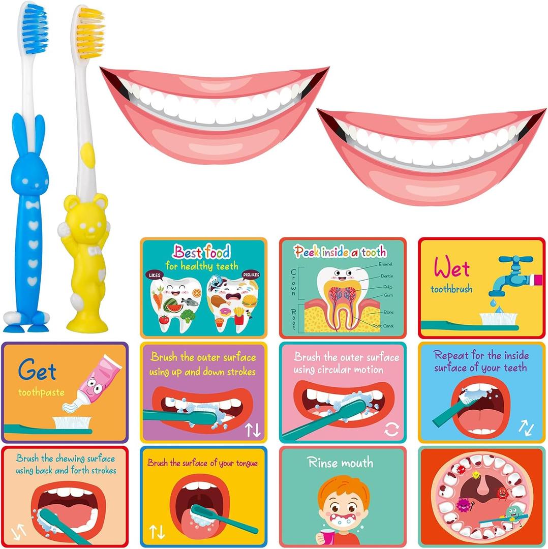 Skylety 2 Set Dentist Kit for Kids Dentist Play Set Dental Teeth Model with Toothbrush Child Dental Educational Card Standard Size Fake Brace Demonstration Teaching for Children Student(Simple Style)