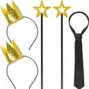 Itscolofy Gold Star Wand and Crown & Tie, Gold Crowns Hats Angel Princess Fairy Costume for Wedding Party Cosplay Couples Halloween Dress Up Accessories