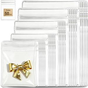 50Pcs Jewelry Storage Bags, Resealable PVC Clear Jewelry Bags Plastic Jewelry Pouches with Self-Sealing Zipper, Anti-Tarnish Bags for Rings, Earrings, Bracelets, and Small Jewelry Packaging