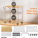 3 Tier Rolling Kitchen Carts on Wheels with Storage,650Lbs Heavy Duty Utility Carts with Wheels,Kitchen Island with Wood Tabletop,Metal Serving Rolling Cart for Small Appliance Food Cart,Wood+Metal