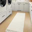 Collive Hallway Runner Rug, 2' x 5' Soft Washable Kitchen Runner Rug, White/Beige Contemporary Modern Laundry Room Rugs Indoor Hand-Woven Cotton Carpet for Bedroom Entryway Front Door Farmhouse