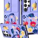 Goocrux (2in1 for Samsung Galaxy S23 Ultra Case Floral for Women Girls Flowers Girly Phone Cover Cute Purple Flower Design with Slide Camera Cover+Ring Holder Unique Cases for S23 Ultra 5G 2023 6.8'' (Red Yellow Flower)