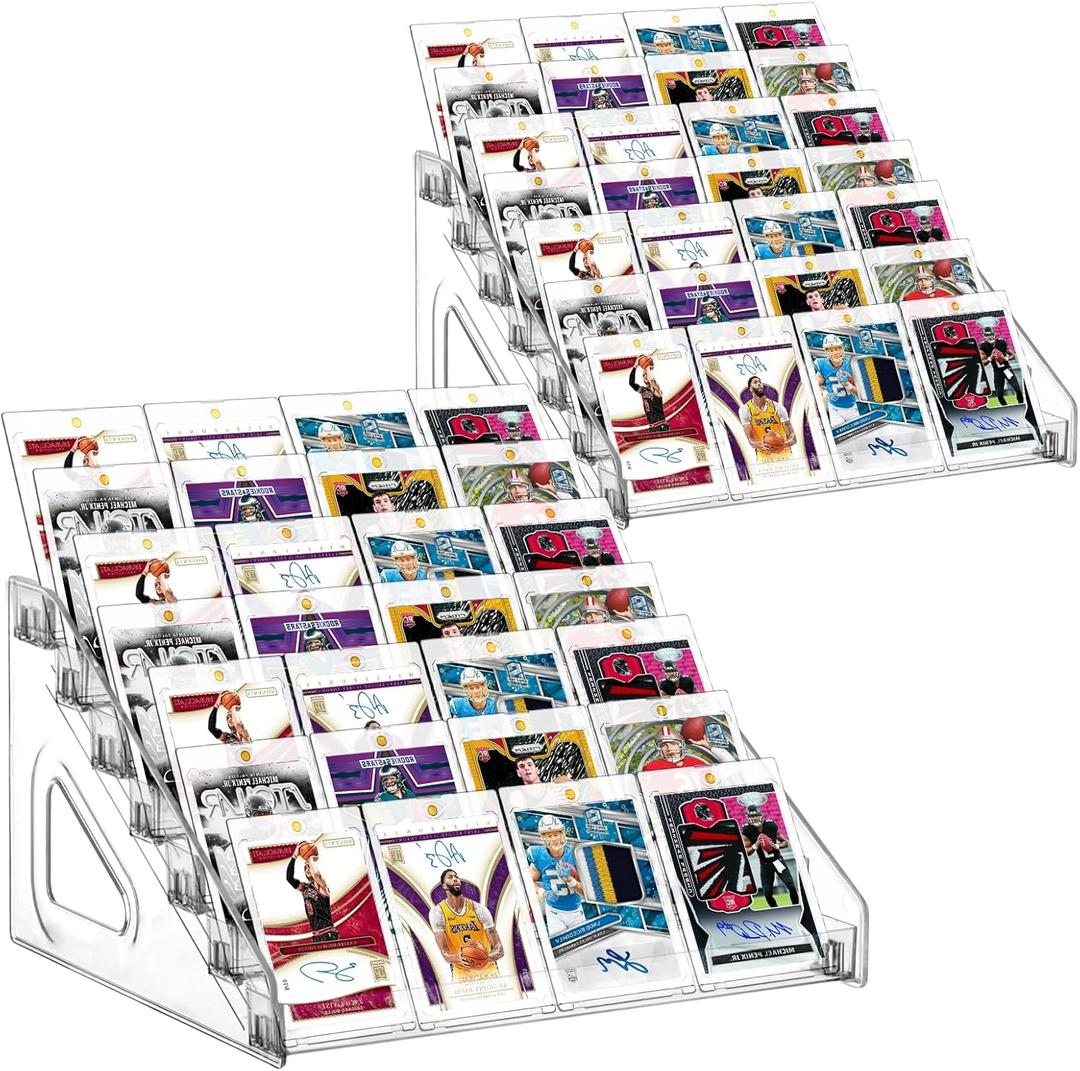 2 Pack 7 Tier Acrylic Card Display Stand, 7-tiers Versatile Display for Trading Cards, Greeting Card Display Stand, Portable Display Rack Holder for Graded Cards, PSA Cards, Sports Cards, Business Cards