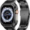 MioHHR Stainless Steel Band and Case Compatible with Apple Watch Band 49mm, Men Metal Protective Bumper Cover for iWatch Series Ultra 3/2/1, Black