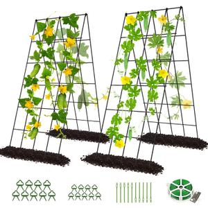 DoCred Cucumber Trellis, 2 Pack Foldable A Frame Trellis for Raised Bed Climbing Plants, Vegetables, Includes Plant Support Clips, Twist Ties, Plastic Ties- Made from PVC-Coated Steel (39.4" H)