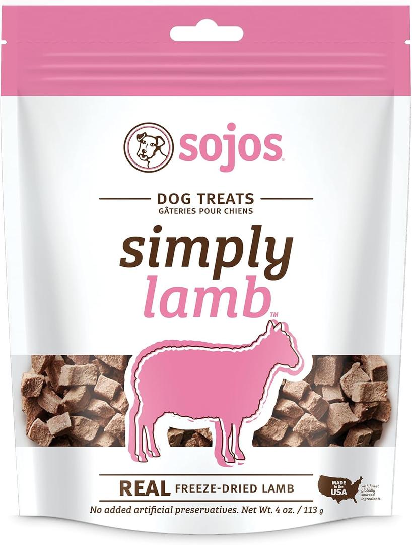 SOJOS Natural Pet Food Simply Lamb Grain Free Freeze-Dried Raw Dog Treats, 4-Ounce Bag (557030) (EXP 08/28/25)