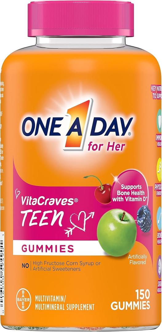 One A Day Teen for Her Multivitamin Gummies, Gummy Multivitamins with Vitamin A, C,D, E and Zinc for Immune Health Support, Physical Energy & more, 150 Count 