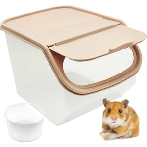 PINVNBY Chinchilla Sand Bath Box Gerbil Bathroom Transparent Totoro Plastic Sand Bath House with Sand Cup Cage Accessories for Guinea Pig Hedgehog Squirrel and Other Small AnimalsCoffee Color (brown)
